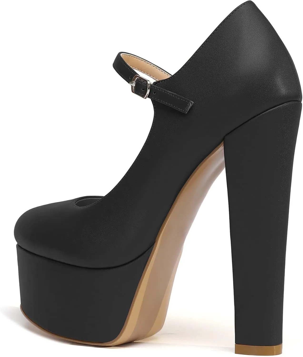 Eldof Women's Round Closed Toe Platform Mary Jane Pumps Block Chunky High Heel Sexy Wedding Dressy Shoes 6 Inches