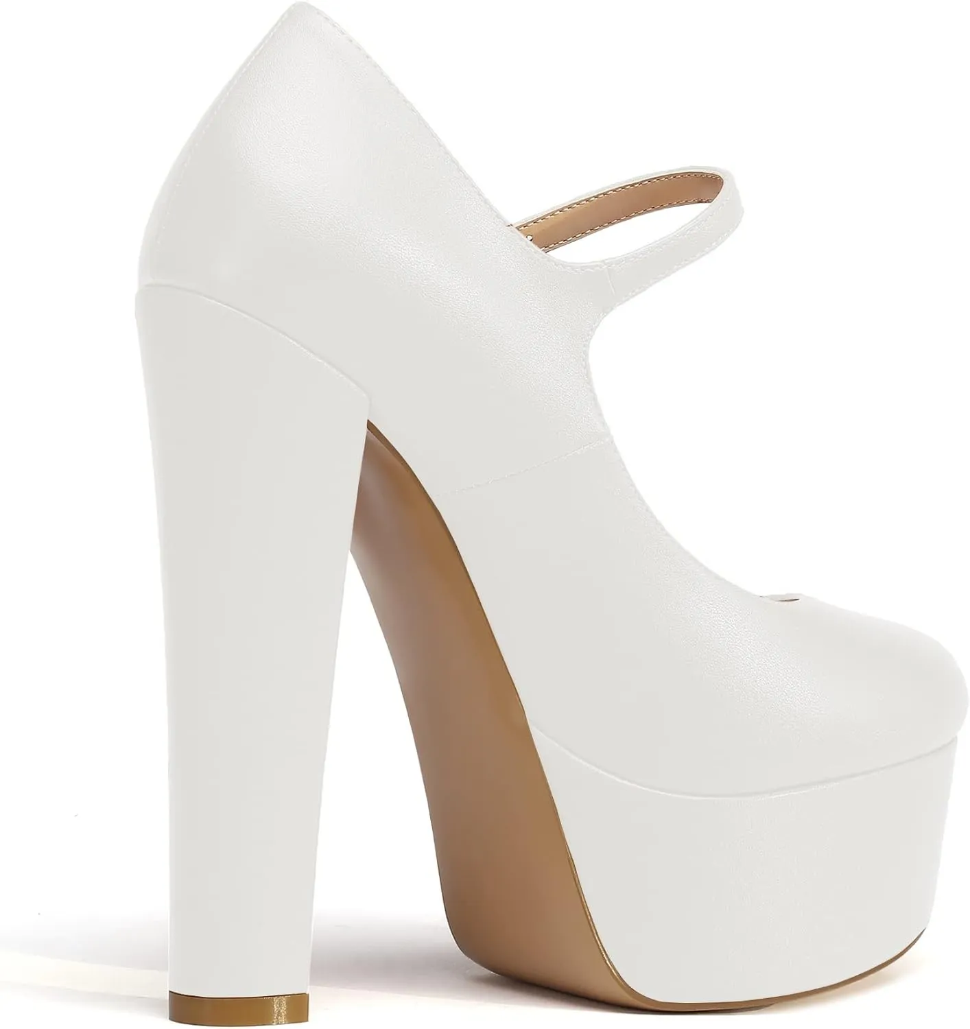 Eldof Women's Round Closed Toe Platform Mary Jane Pumps Block Chunky High Heel Sexy Wedding Dressy Shoes 6 Inches