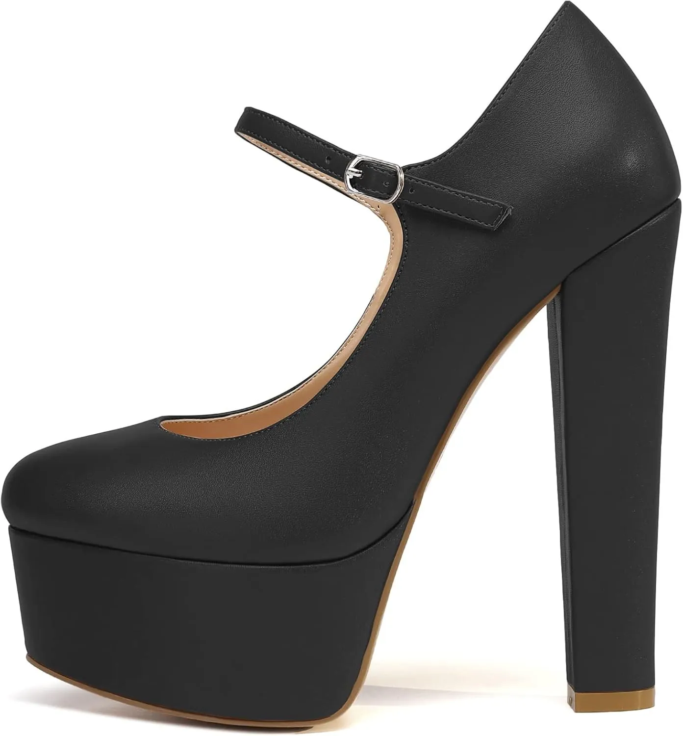 Eldof Women's Round Closed Toe Platform Mary Jane Pumps Block Chunky High Heel Sexy Wedding Dressy Shoes 6 Inches