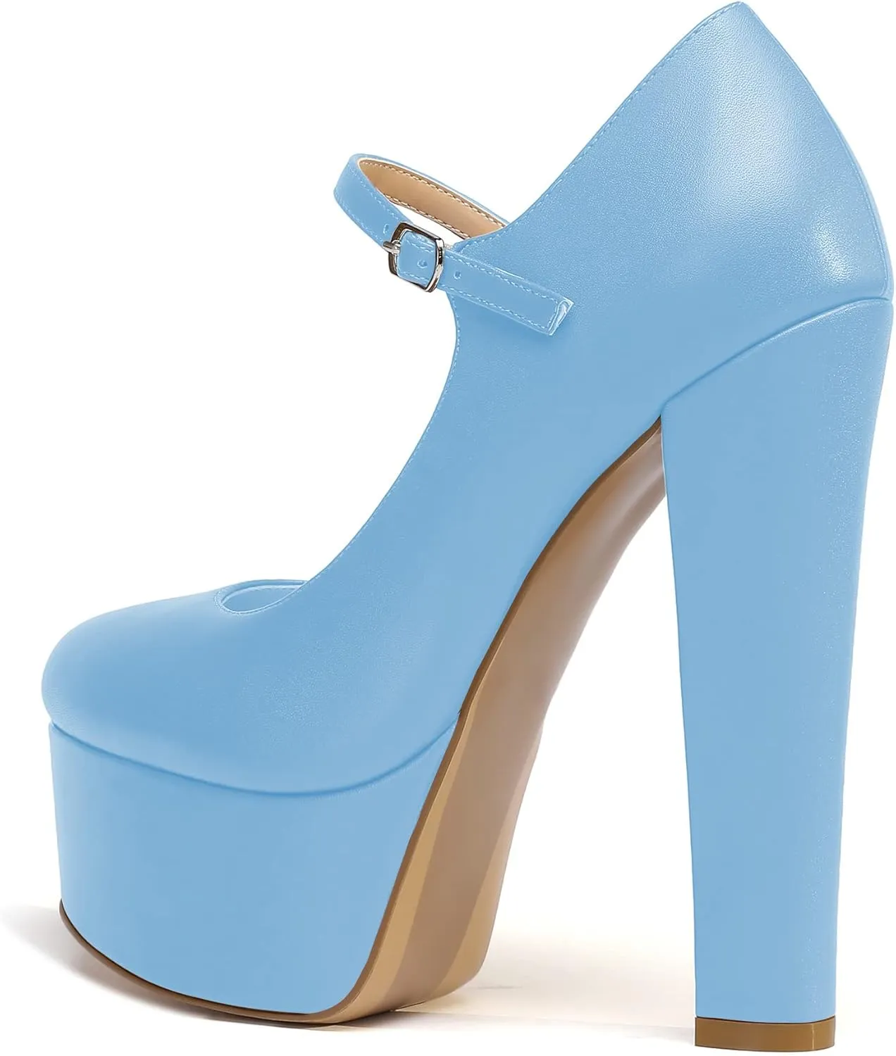 Eldof Women's Round Closed Toe Platform Mary Jane Pumps Block Chunky High Heel Sexy Wedding Dressy Shoes 6 Inches