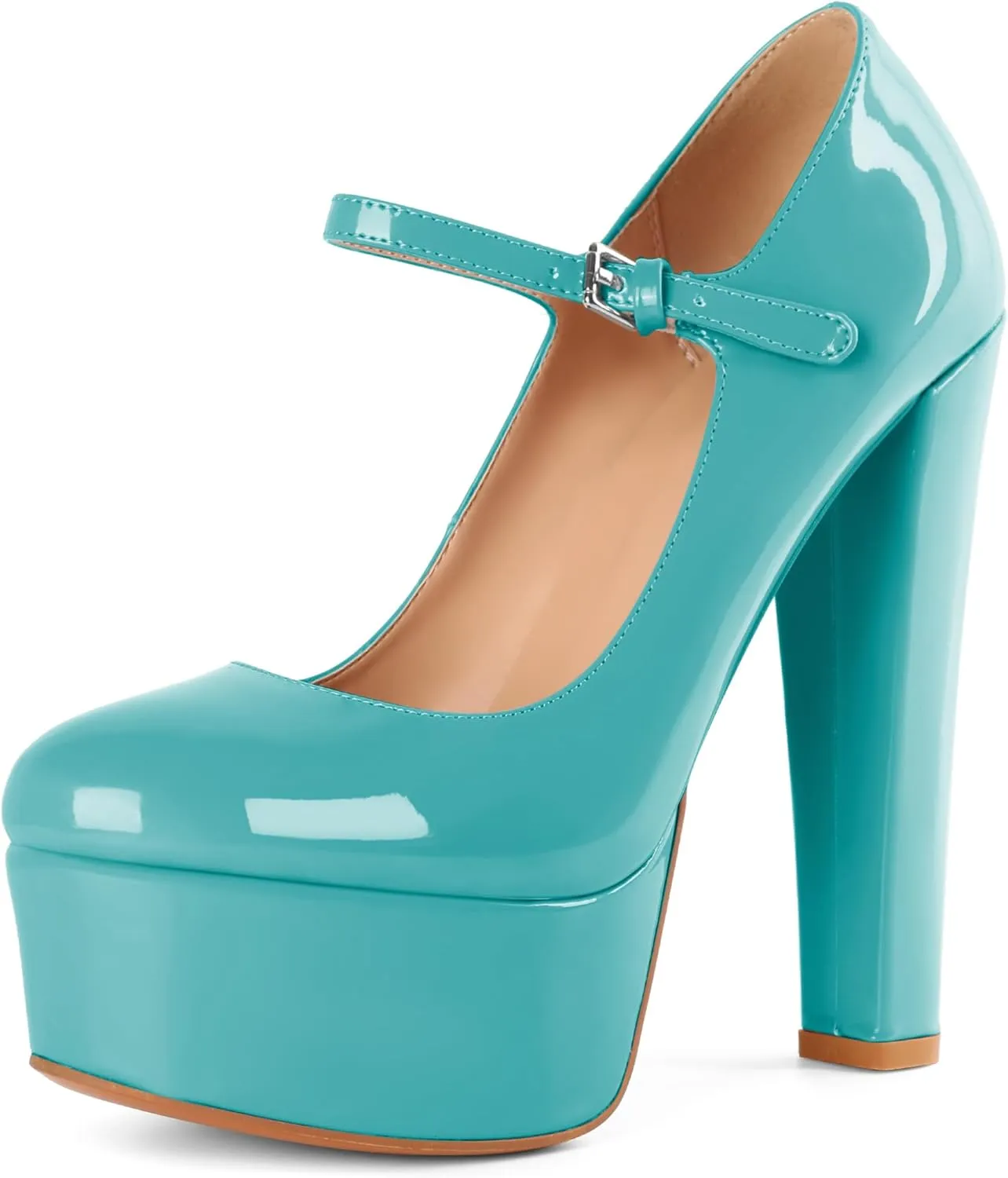 Eldof Women's Round Closed Toe Platform Mary Jane Pumps Block Chunky High Heel Sexy Wedding Dressy Shoes 6 Inches