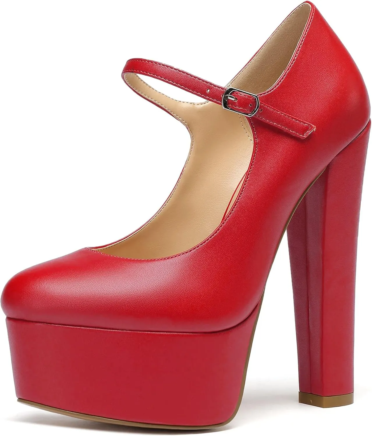 Eldof Women's Round Closed Toe Platform Mary Jane Pumps Block Chunky High Heel Sexy Wedding Dressy Shoes 6 Inches