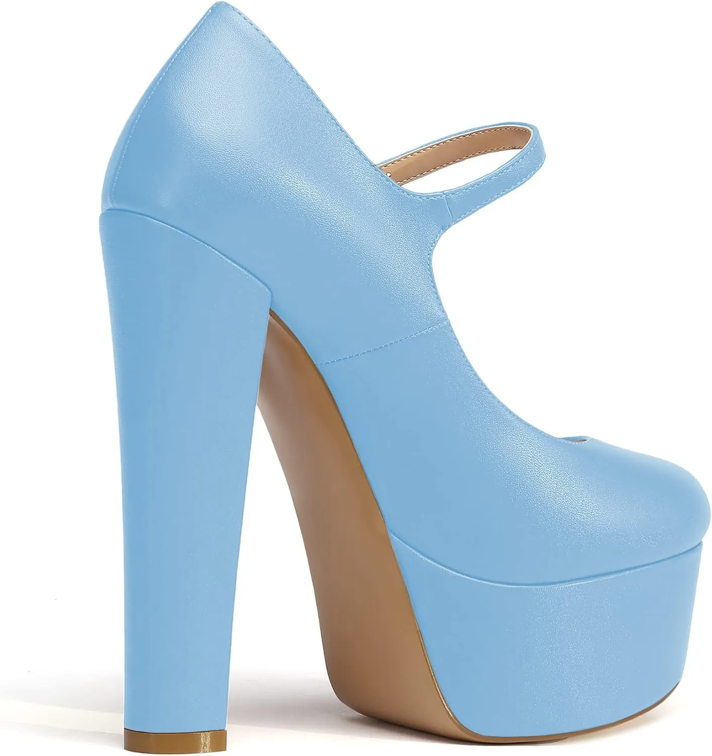 Eldof Women's Round Closed Toe Platform Mary Jane Pumps Block Chunky High Heel Sexy Wedding Dressy Shoes 6 Inches