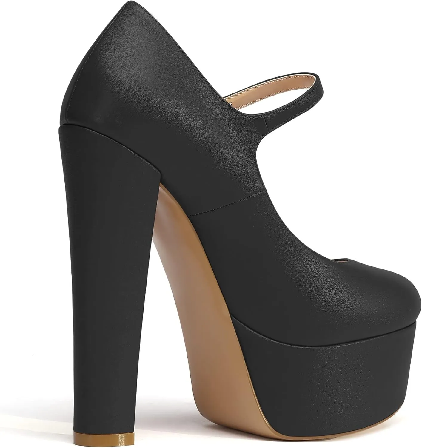 Eldof Women's Round Closed Toe Platform Mary Jane Pumps Block Chunky High Heel Sexy Wedding Dressy Shoes 6 Inches