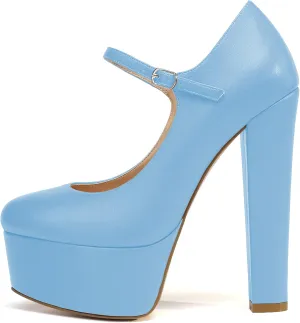 Eldof Women's Round Closed Toe Platform Mary Jane Pumps Block Chunky High Heel Sexy Wedding Dressy Shoes 6 Inches