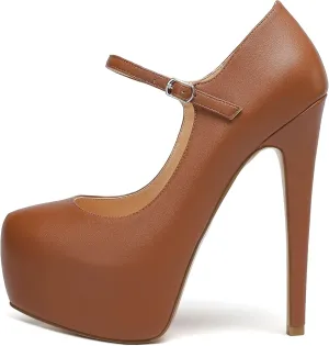 Eldof Women's Stiletto High Heels Platform Mary Jane Pumps Round Closed Toe Ankle Straps Party Dress Shoes 6 Inches