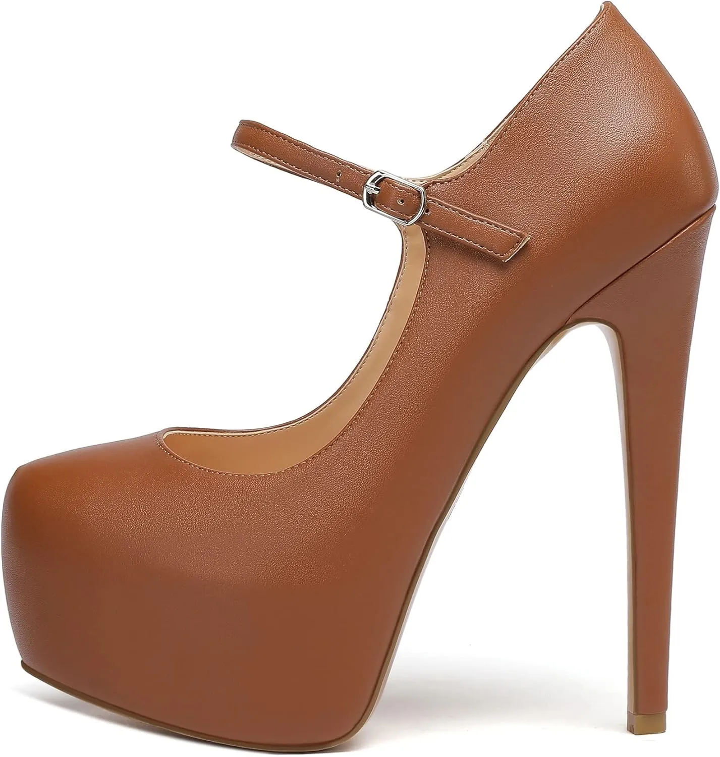 Eldof Women's Stiletto High Heels Platform Mary Jane Pumps Round Closed Toe Ankle Straps Party Dress Shoes 6 Inches
