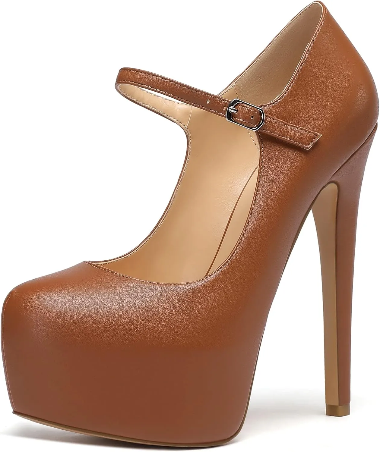 Eldof Women's Stiletto High Heels Platform Mary Jane Pumps Round Closed Toe Ankle Straps Party Dress Shoes 6 Inches