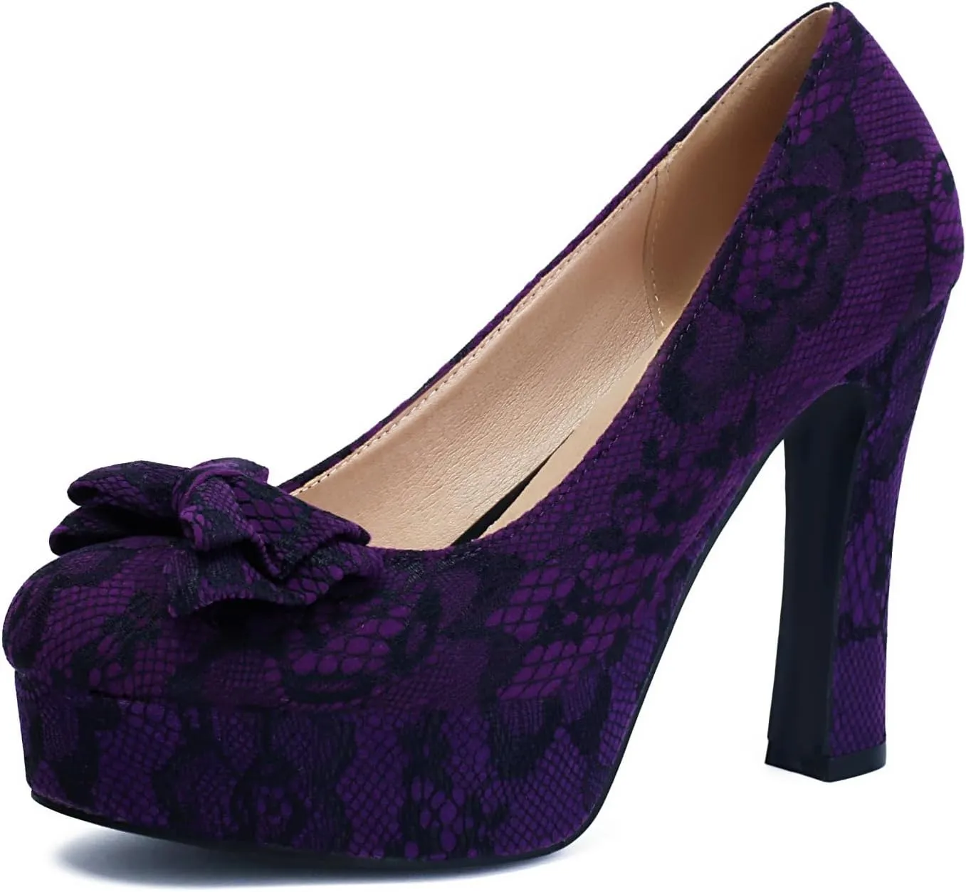 Elerhythm Women's Mary Jane Closed Toe Elegantes Gothic Lace Pumps Sweet Bow Platform High Heels Shoes