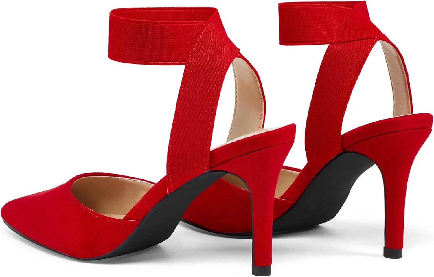 Elisabet Tang 3IN Elastic Bungee Ankle Strap Closed Toe Pumps for Women Suede Pointed Crossing Strappy Mid Heel Stiletto Pumps Sexy