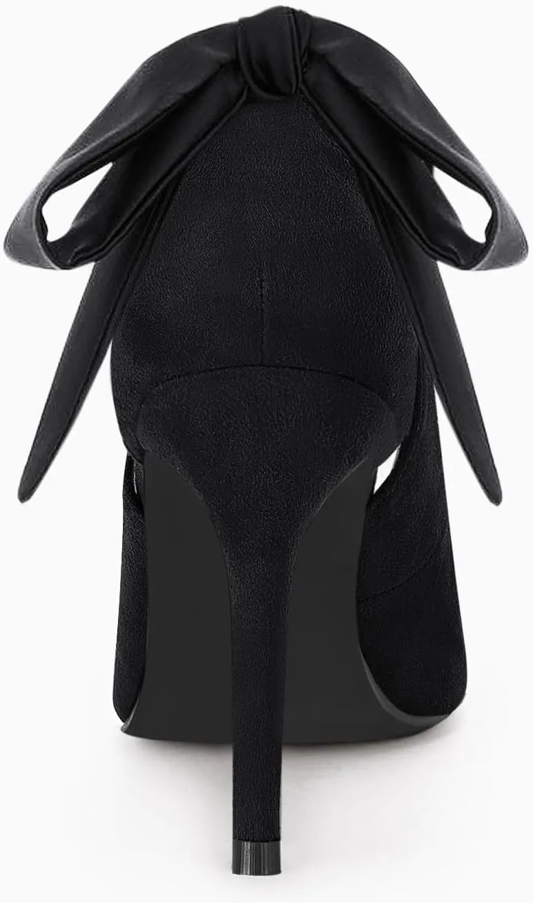 Fashare Womens High Heels Bow Tie Back Sexy Stiletto Ankle Strap Wedding Dress Pumps Shoes