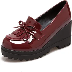 Fashion Platform Loafers for Women Slip-On Penny Loafers with Wedge Heel