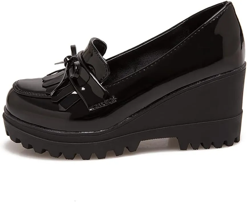 Fashion Platform Loafers for Women Slip-On Penny Loafers with Wedge Heel