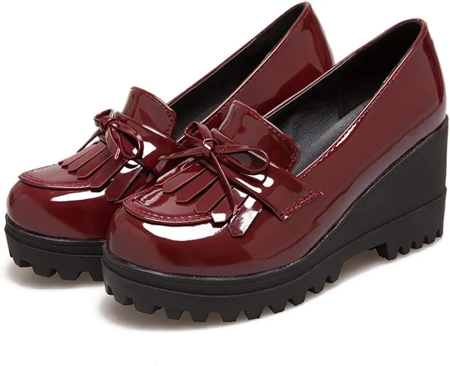 Fashion Platform Loafers for Women Slip-On Penny Loafers with Wedge Heel