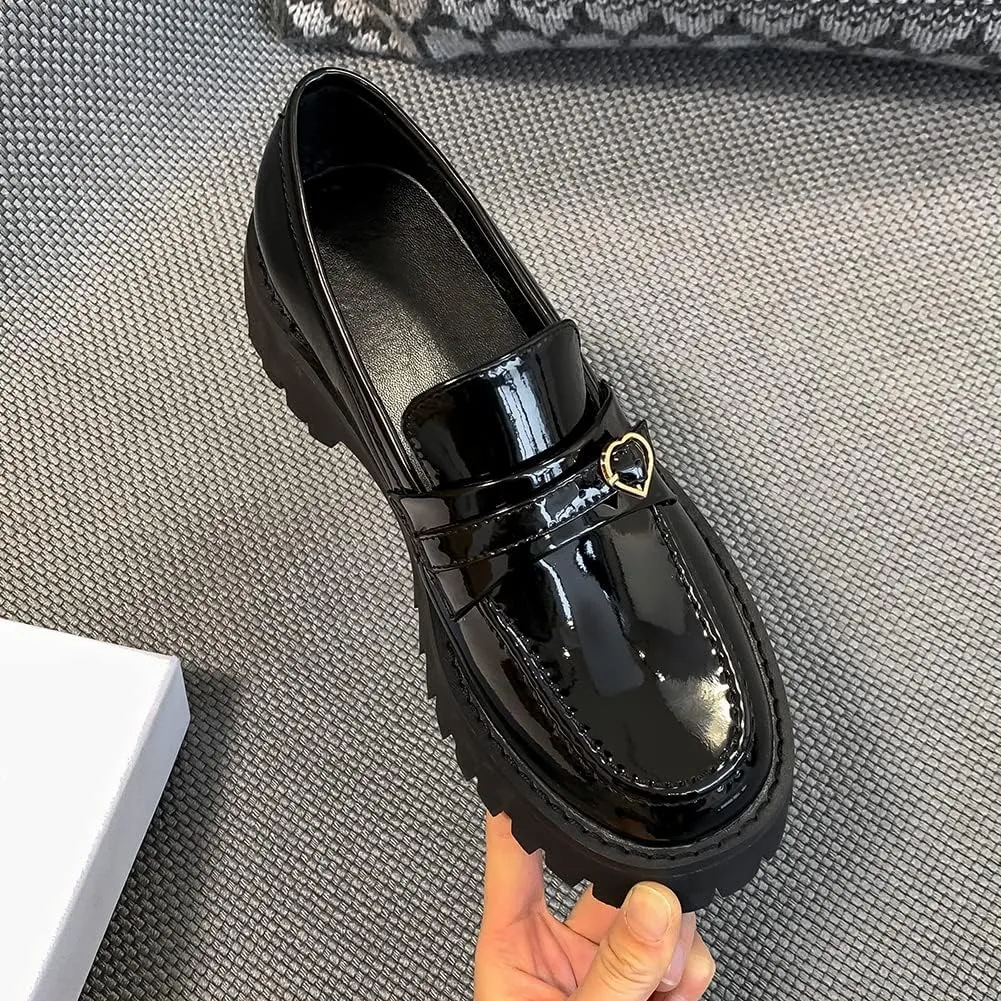 Fashion Platform Loafers for Women Slip-On Penny Loafers with Wedge Heel