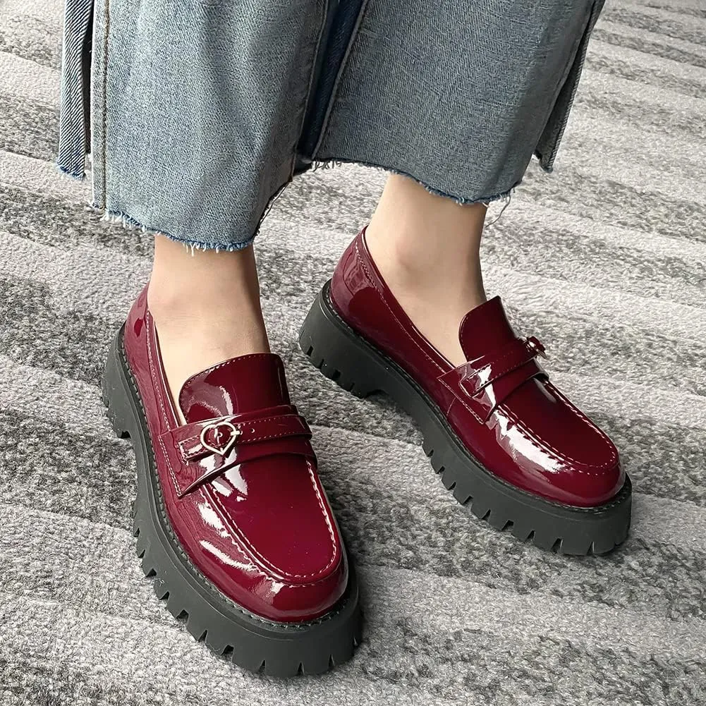 Fashion Platform Loafers for Women Slip-On Penny Loafers with Wedge Heel