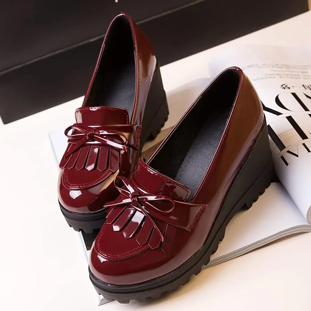 Fashion Platform Loafers for Women Slip-On Penny Loafers with Wedge Heel