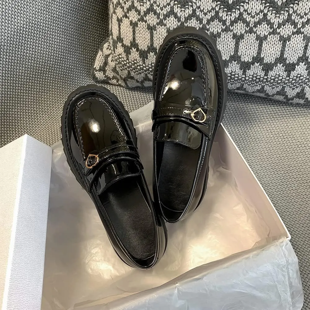 Fashion Platform Loafers for Women Slip-On Penny Loafers with Wedge Heel