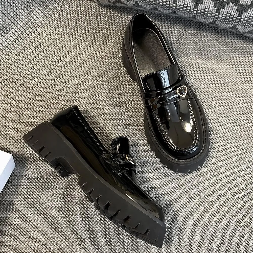Fashion Platform Loafers for Women Slip-On Penny Loafers with Wedge Heel