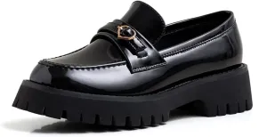 Fashion Platform Loafers for Women Slip-On Penny Loafers with Wedge Heel