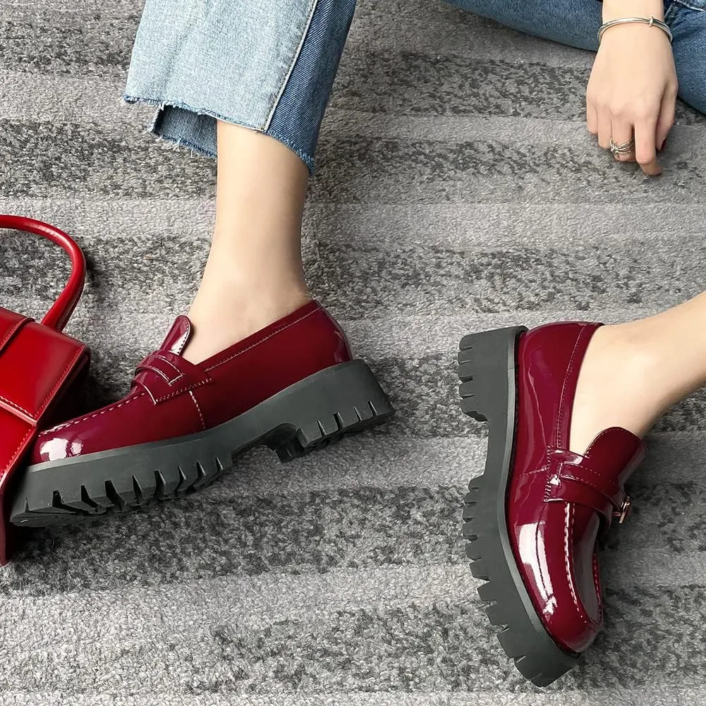 Fashion Platform Loafers for Women Slip-On Penny Loafers with Wedge Heel