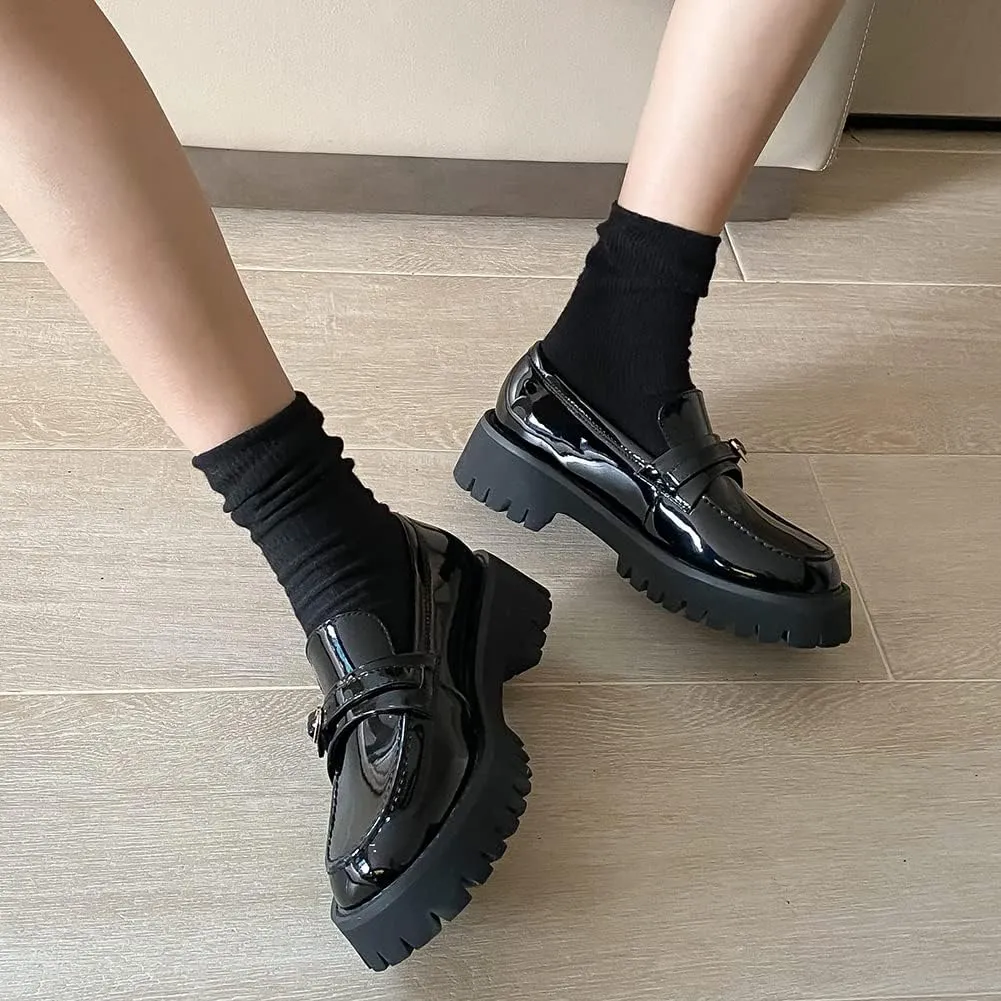 Fashion Platform Loafers for Women Slip-On Penny Loafers with Wedge Heel