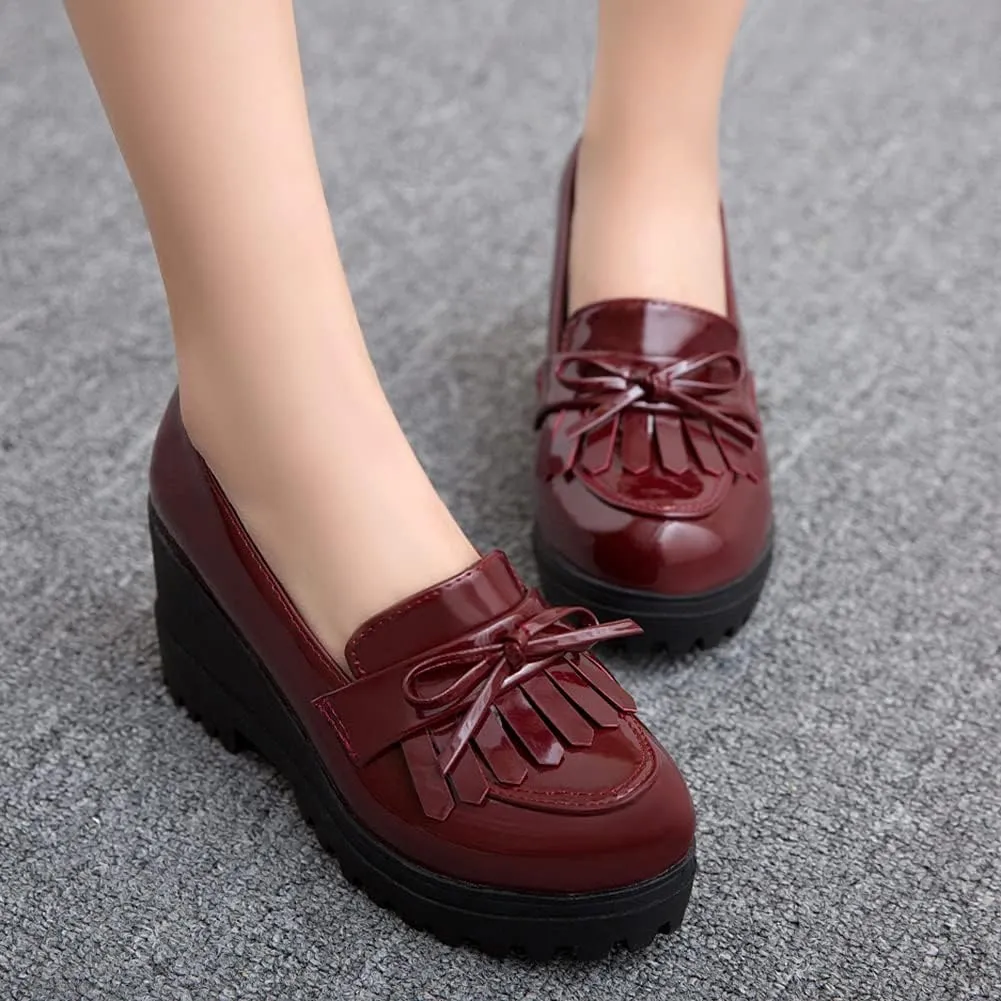 Fashion Platform Loafers for Women Slip-On Penny Loafers with Wedge Heel