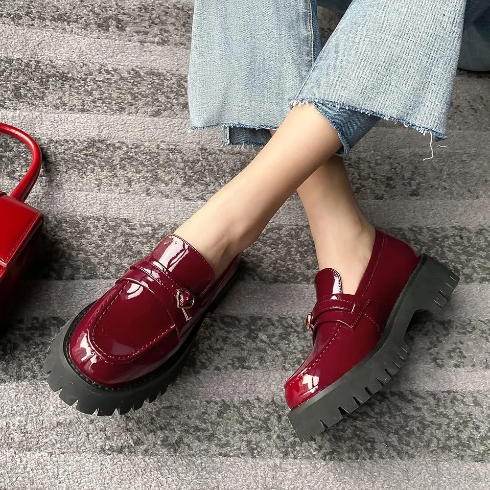 Fashion Platform Loafers for Women Slip-On Penny Loafers with Wedge Heel