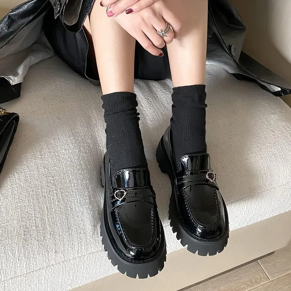Fashion Platform Loafers for Women Slip-On Penny Loafers with Wedge Heel