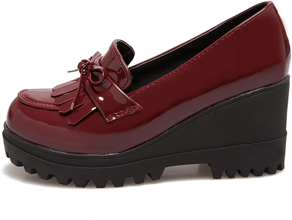 Fashion Platform Loafers for Women Slip-On Penny Loafers with Wedge Heel