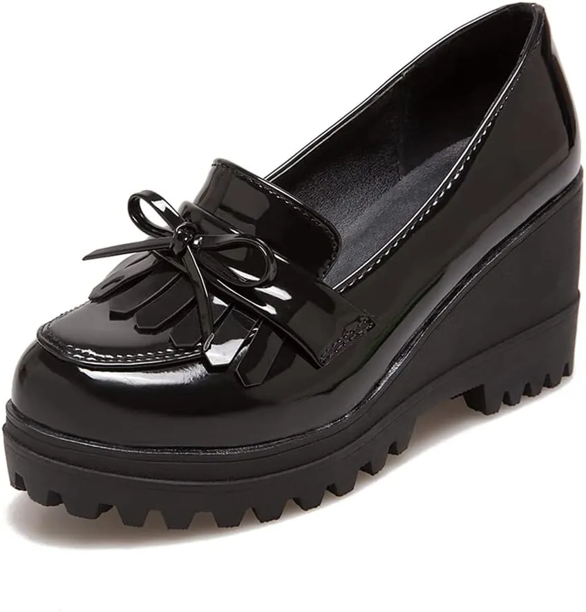 Fashion Platform Loafers for Women Slip-On Penny Loafers with Wedge Heel