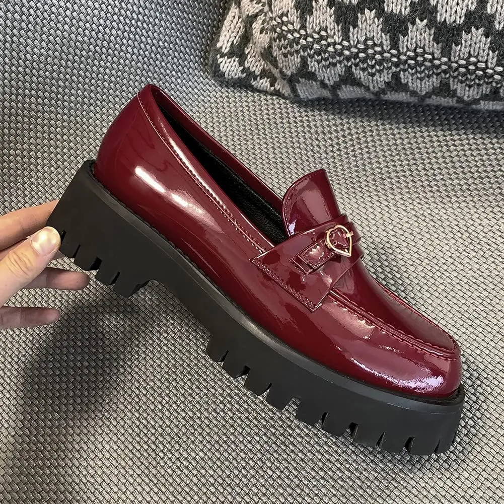 Fashion Platform Loafers for Women Slip-On Penny Loafers with Wedge Heel