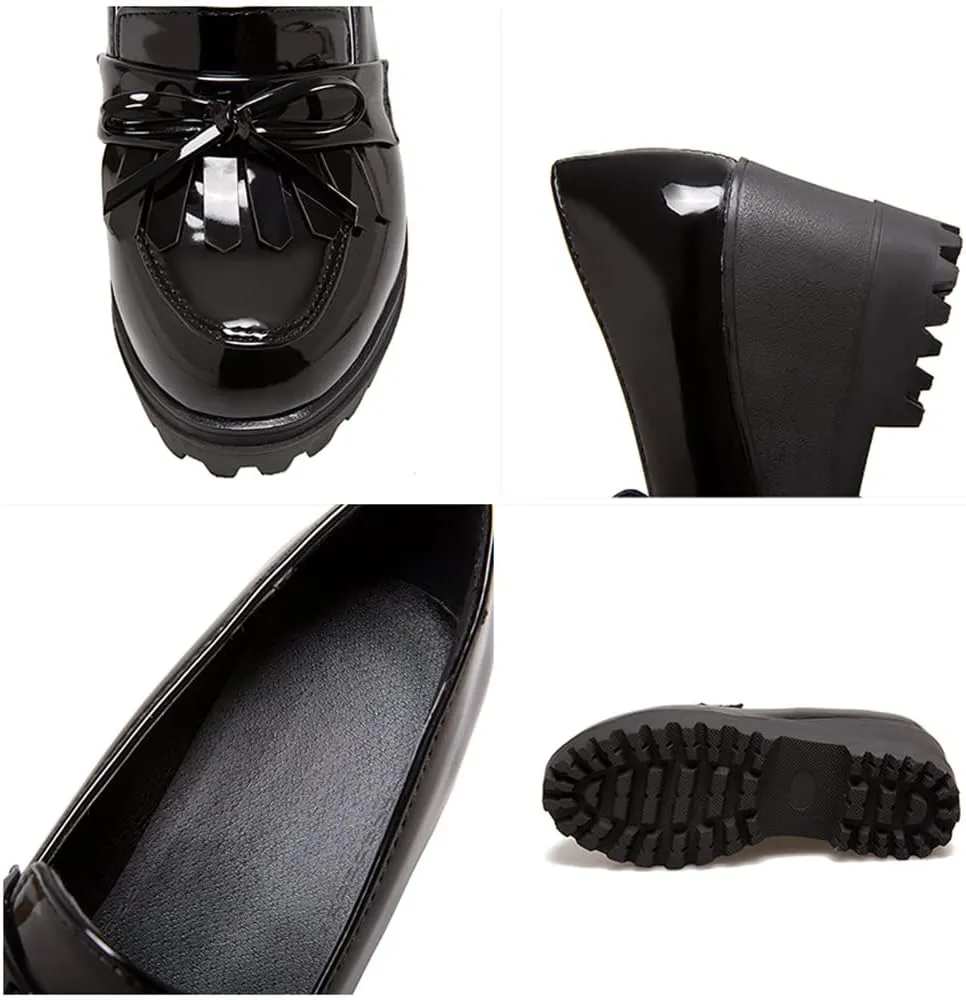 Fashion Platform Loafers for Women Slip-On Penny Loafers with Wedge Heel