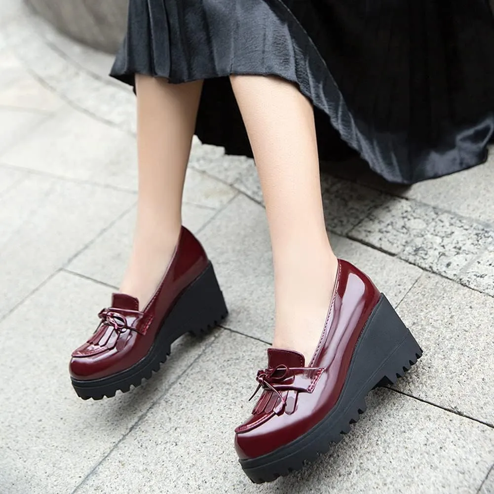 Fashion Platform Loafers for Women Slip-On Penny Loafers with Wedge Heel
