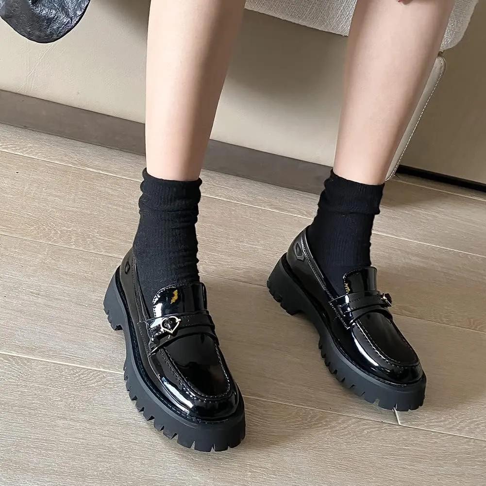 Fashion Platform Loafers for Women Slip-On Penny Loafers with Wedge Heel