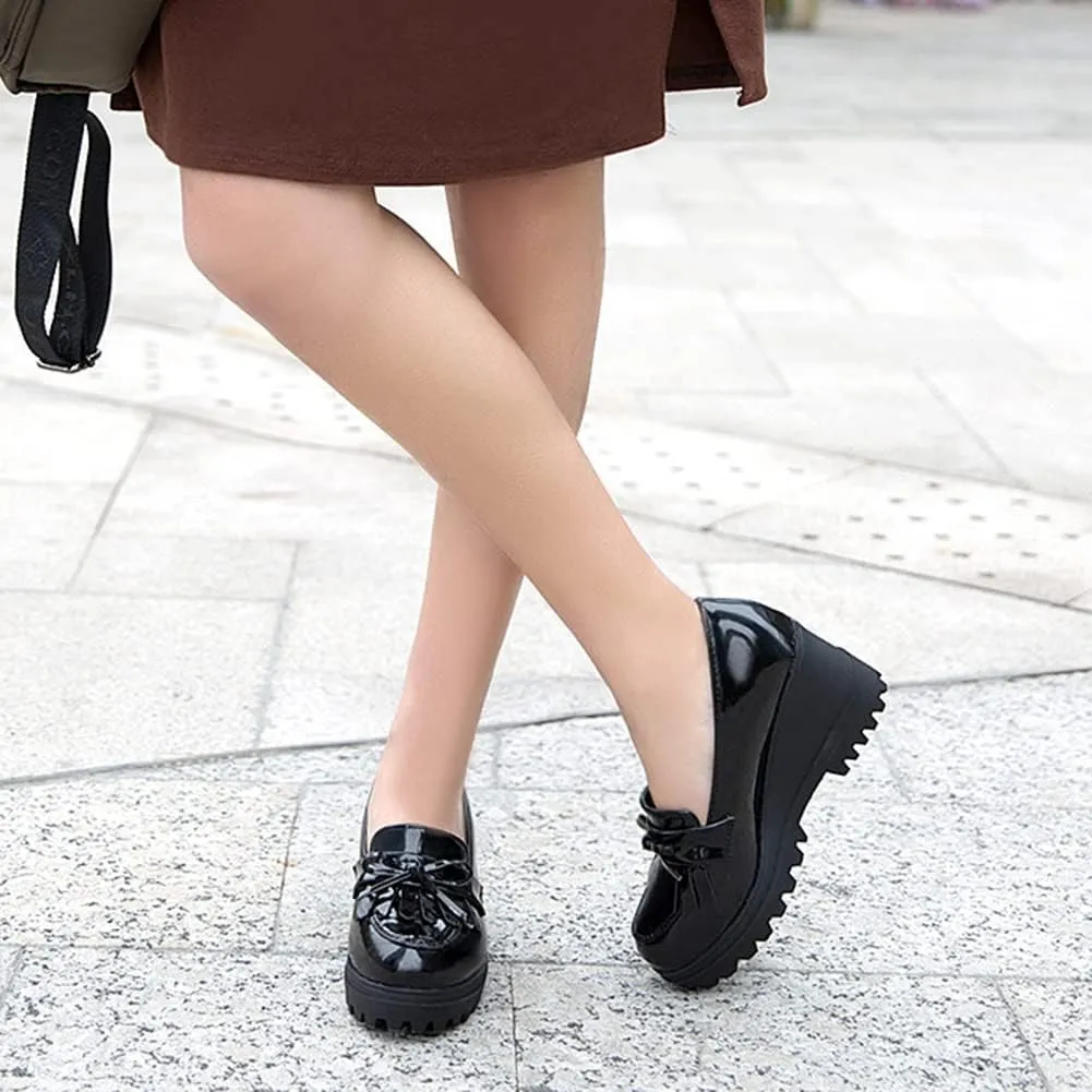 Fashion Platform Loafers for Women Slip-On Penny Loafers with Wedge Heel