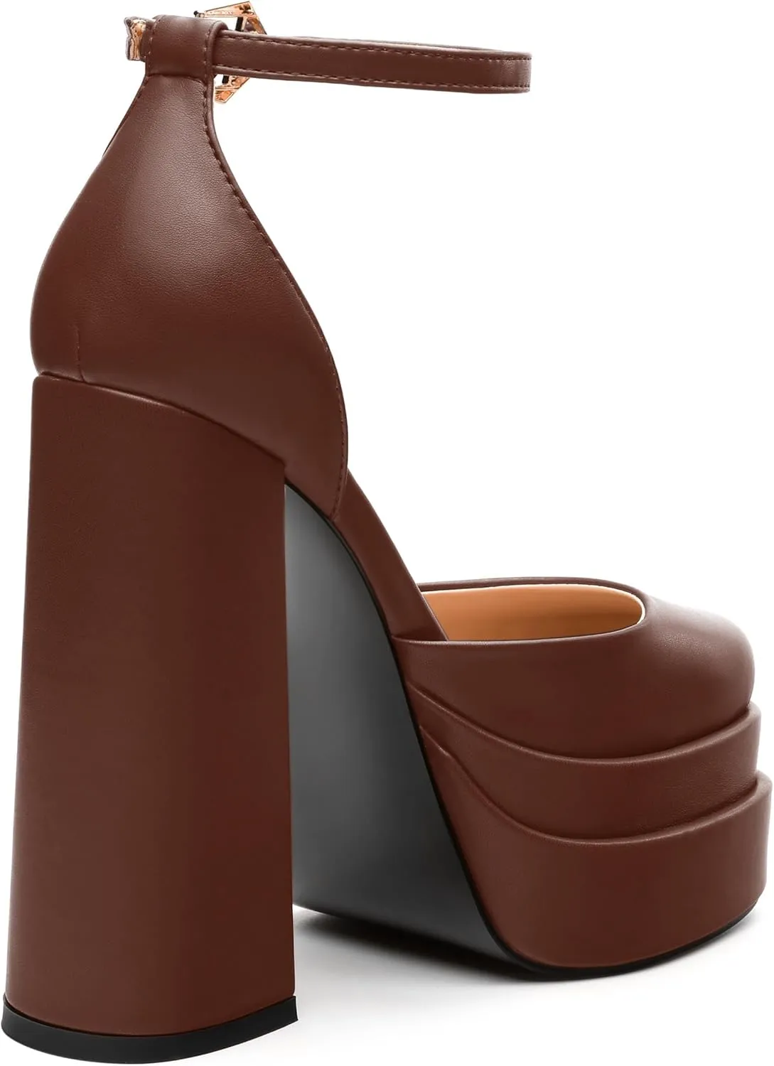 FEMSTEP Women's Chunky Platform High Heels Closed Round Toe Block Heel Pumps Ankle Strap Wedding Party Dress Shoes