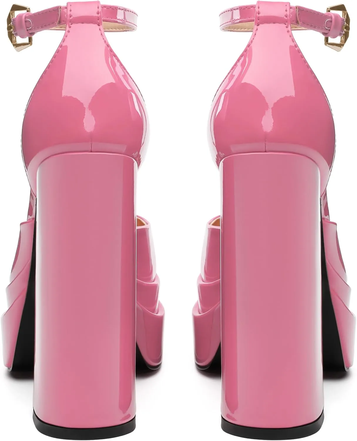 FOGEENA Platform Chunky Heels for Women Block High Heels Patent Closed Round Toe Ankle Strap 5.9 Inch Pumps Fashion Dating Prom Party Dress Shoes