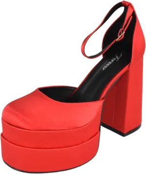 Forever Shoes Women Extra High Block Heels Platform Round Closed Toe Exotic Dancer Pumps Ankle Strap TWICE-13
