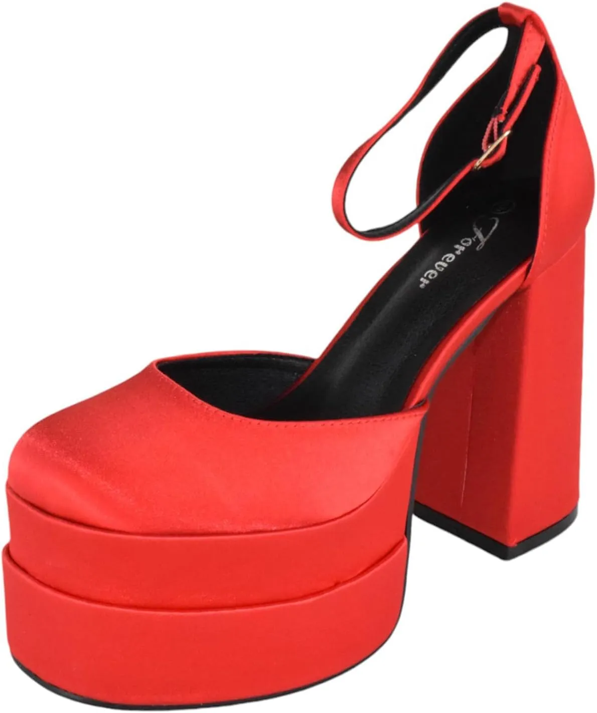 Forever Shoes Women Extra High Block Heels Platform Round Closed Toe Exotic Dancer Pumps Ankle Strap TWICE-13
