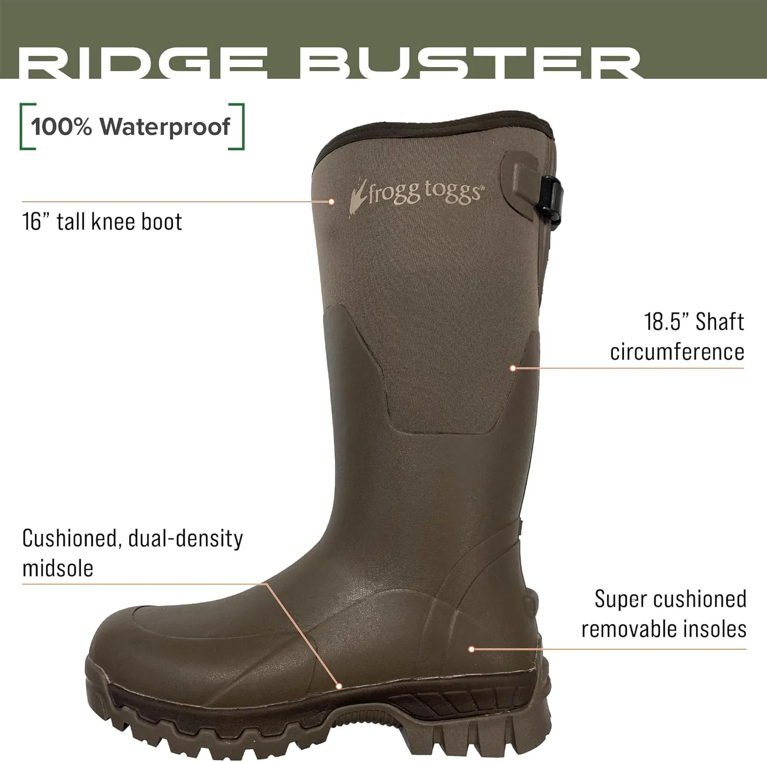 FROGG TOGGS Men's Ridge Buster Waterproof Hunting Boot, 7mm Neoprene