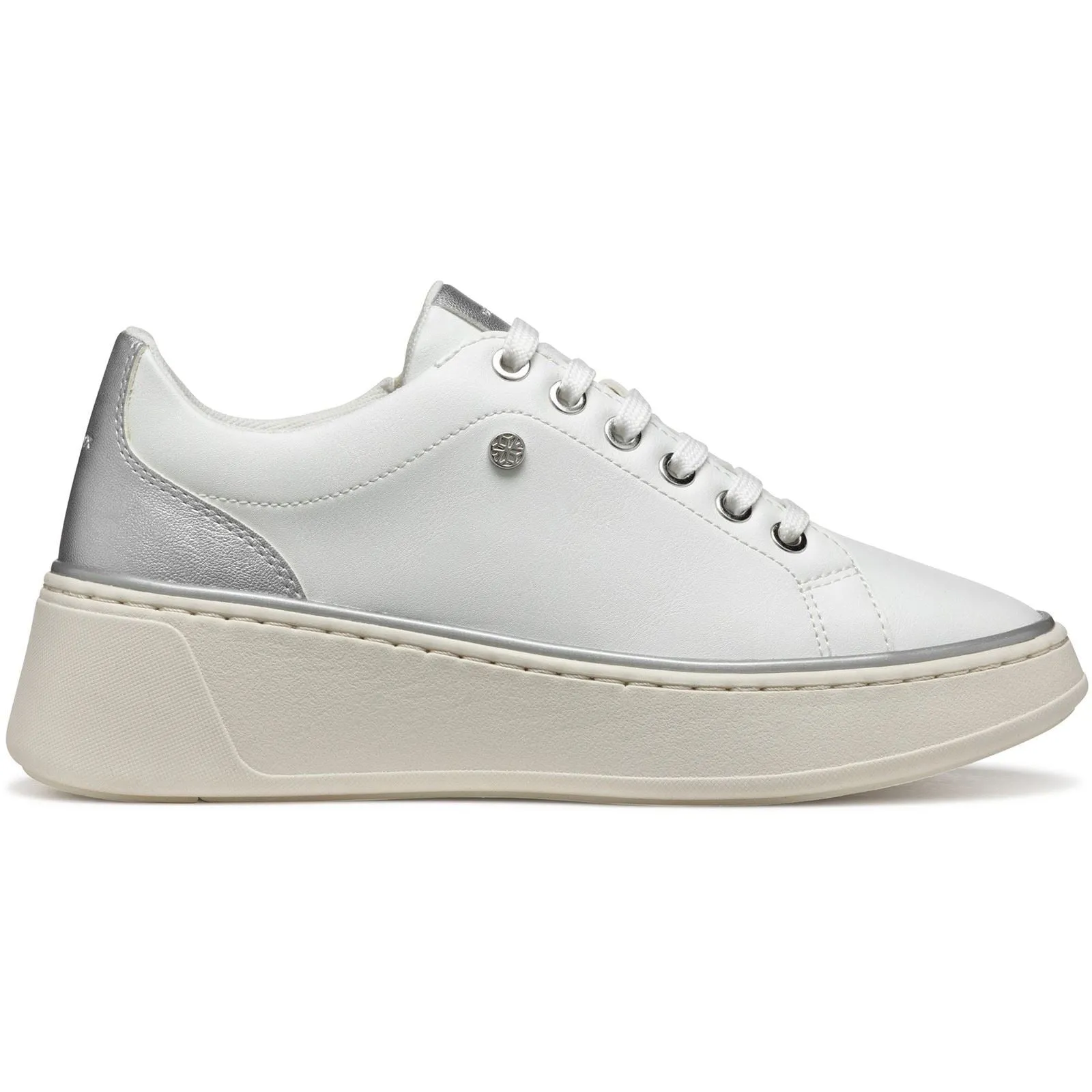 Geox D SUNNETTY Synthetic Polyurethane Women's White/Silver Trainers