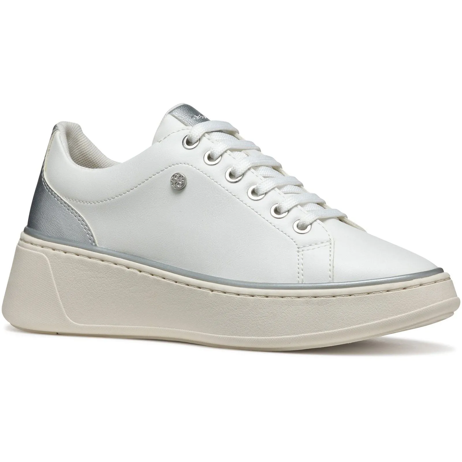 Geox D SUNNETTY Synthetic Polyurethane Women's White/Silver Trainers
