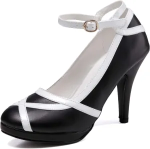 getmorebeauty Women's Vintage Retro Black and White Ankle Strappy Buckle Dress High Heels