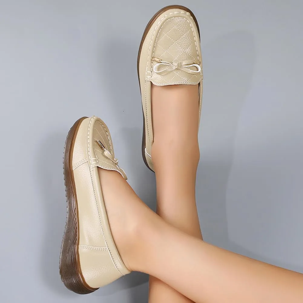 GEXECEUSS Womens Leather Penny Loafers: Comfort Boat Shoes for Working - Lightweight Casual Driving Shoes for Ladies