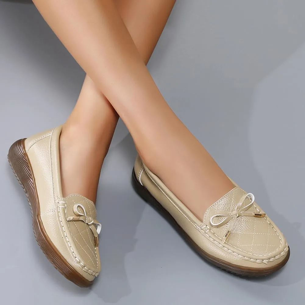 GEXECEUSS Womens Leather Penny Loafers: Comfort Boat Shoes for Working - Lightweight Casual Driving Shoes for Ladies