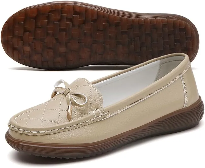 GEXECEUSS Womens Leather Penny Loafers: Comfort Boat Shoes for Working - Lightweight Casual Driving Shoes for Ladies