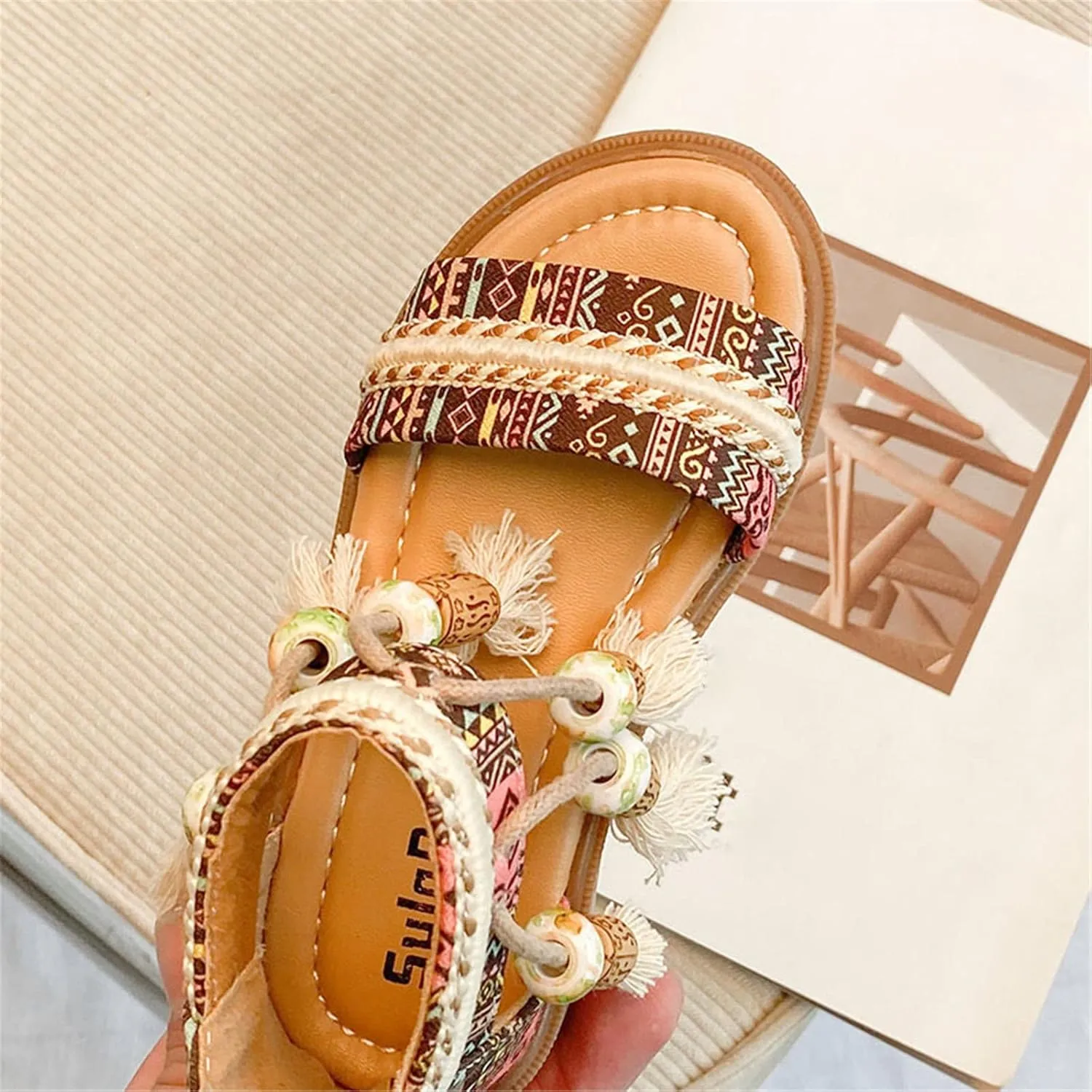 Gladiators for Girls Girls Open Toe Sandals Stilettos Fashion Tassel Ankle Strap Pumps Back Zip Kids (Khaki, 8 Toddler)