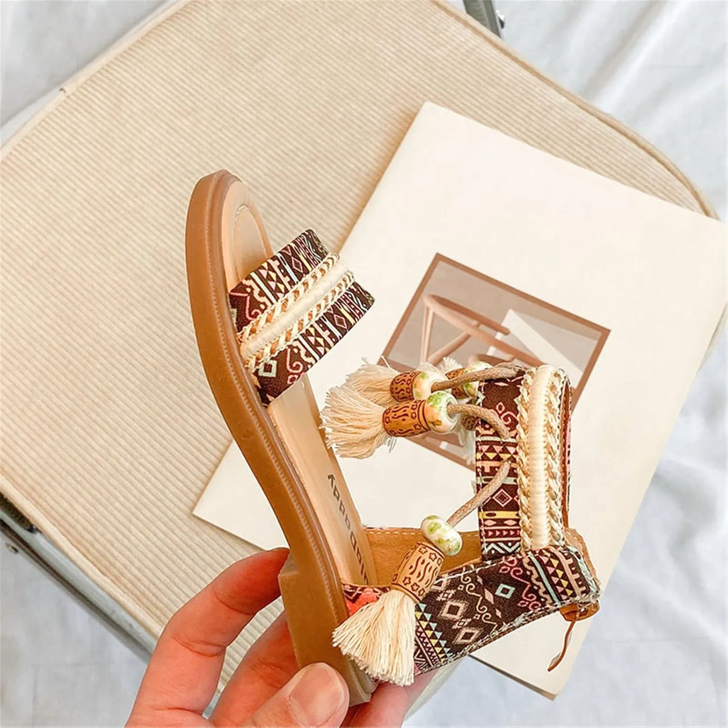 Gladiators for Girls Girls Open Toe Sandals Stilettos Fashion Tassel Ankle Strap Pumps Back Zip Kids (Khaki, 8 Toddler)
