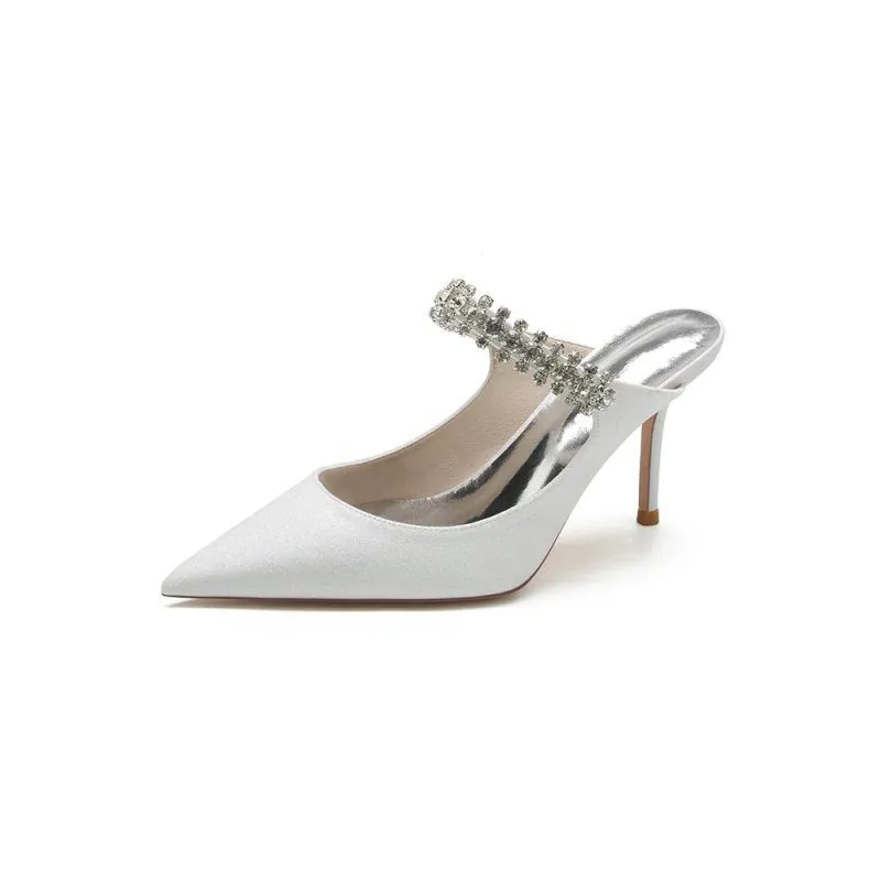 Glitter Pointed Toe Rhinestone Strappy Slip-on Stiletto Heels